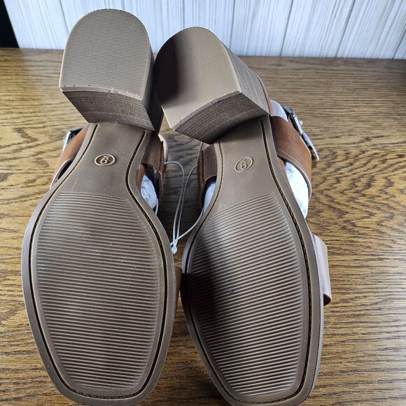 Universal Thread Chunky Block Heel Sandals Open Toe Cognac Brown Hope 9**flaw** - Picture 5 of 7